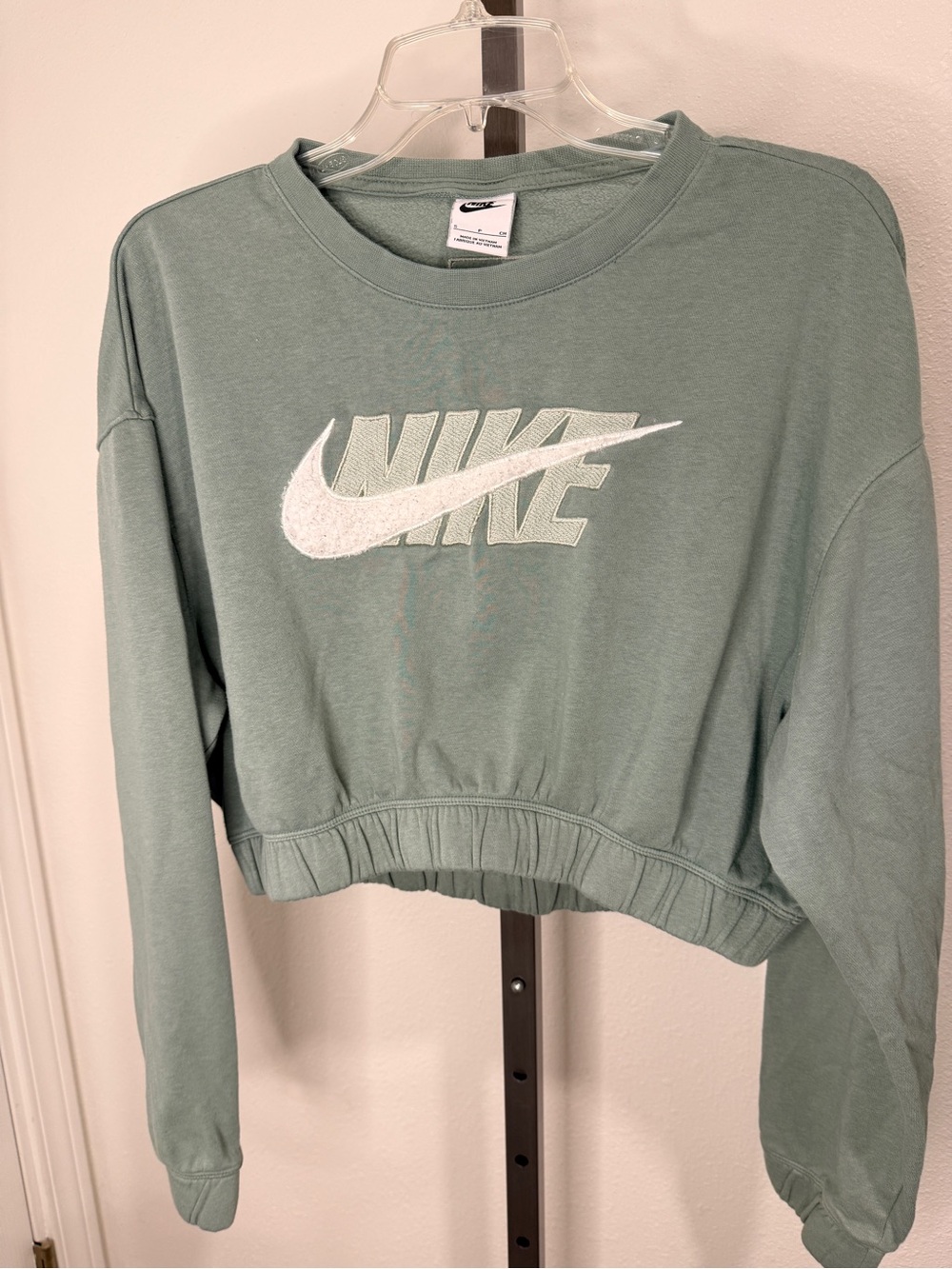 Nike Sage Green Cropped Pullover with White Embroidered Logo
